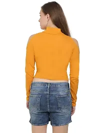 SAIOM Fashionable highnecktop for Ladies Regular fit Latest Plain Front Women Stylish Full Sleeve Casual High Neck Crop top for Womens/Girls Unique Womens/Girls Mustred Solder Sleeves Cut Crop Top-thumb1