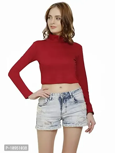 SAIOM Fashionable highnecktop for Ladies Regular fit Latest Plain Front Women Stylish Full Sleeve Casual High Neck Crop top for Womens/Girls Unique Womens/Girls Maroon Top