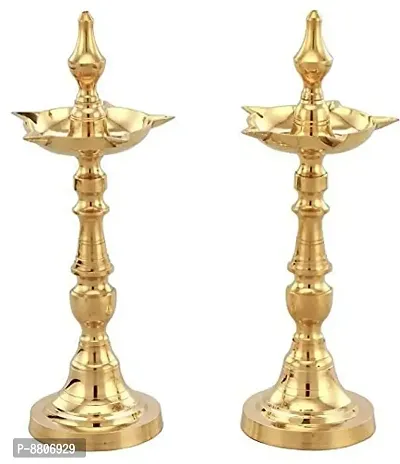 Brass oil Lamp Kashi Samai Diya (Height 8 Inch ) Pack Of 2-thumb0