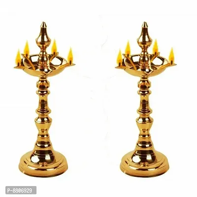 Brass oil Lamp Kashi Samai Diya (Height 8 Inch ) Pack Of 2-thumb2