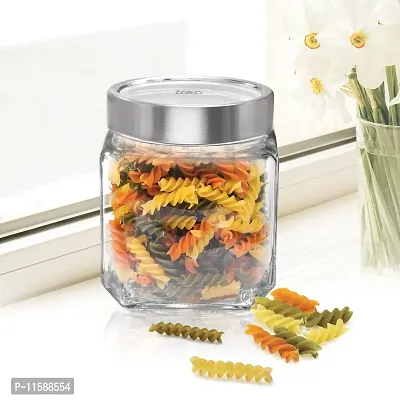 Treo By Milton Cube Storage Glass Jar, 1200 ml, 1 Piece, Transparent | BPA Free | Storage Jar | Kitchen Organizer Modular | Multipurpose Jar-thumb3