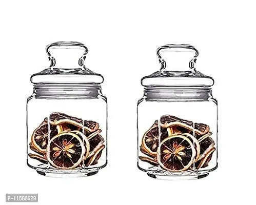 Treandcard Glass Container Pot With Lid - 600 ml, 2 Pieces, Clear