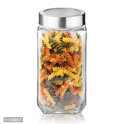 Treo By Milton Cube Storage Glass Jar, 1 Piece, 1000 ml, Transparent | BPA Free | Storage Jar | Kitchen Organizer Modular | Multipurpose Jar-thumb0