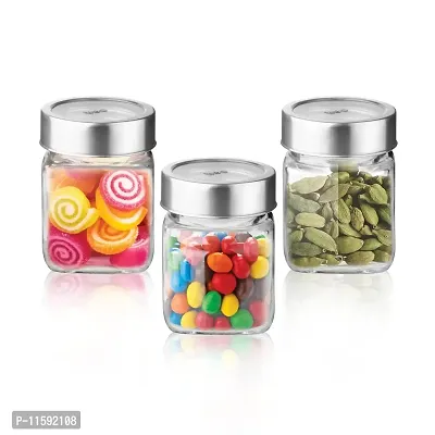 Treo By Milton Cube Storage Glass Jar, Set of 3, 180 ml Each, Transparent | BPA Free | Storage Jar | Kitchen Organizer | Modular | Multipurpose Jar-thumb0