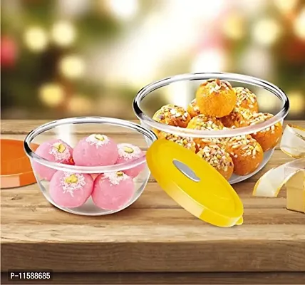 RISING STAR;JARS AND BEYOND Glass Treo Mixing Bowl with Flexi Lid (Transparent and Lid Colour: Yellow, 1000 ml)-thumb4