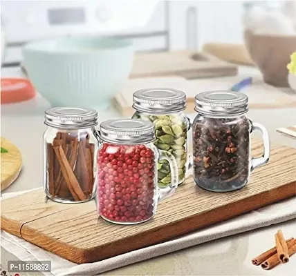 TREANDCARD Transparent Glass Mason Mini Jar Set, Set of 4 PCs, 130 ml, Masalas, Dry Fruits, Mouth Fresheners Holder