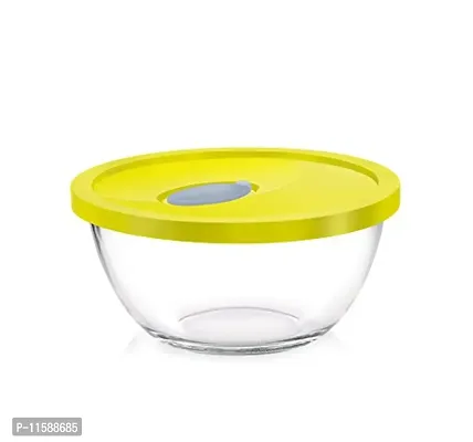 RISING STAR;JARS AND BEYOND Glass Treo Mixing Bowl with Flexi Lid (Transparent and Lid Colour: Yellow, 1000 ml)