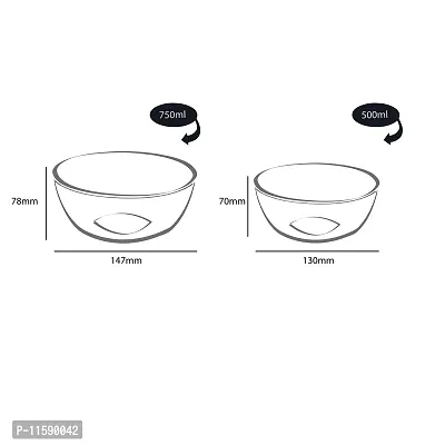 Cello Ornella Glass Mixing Bowl Without Lid Set, 2-Pieces, Clear (500ml, 750ml), Large,Solid-thumb3