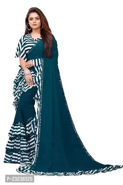 Indian Saree Sari Frill Ruffle Border Bollywood Georgette Work Ruffle Saree  White, White, Free Size