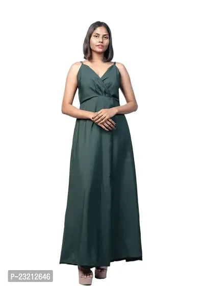 KARA Polyester Blend Maxi Length Women Gown Slim  Regular (XL_Dark Green)-thumb0