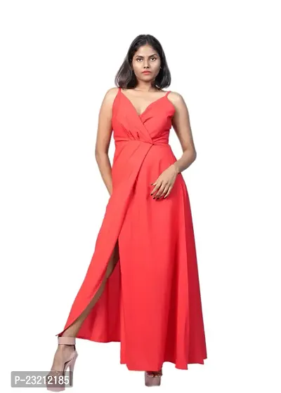 KARA Polyester Blend Maxi Length Women Gown Slim  Regular (XL_Red)