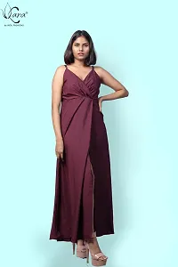 KARA Polyester Blend Maxi Length Women Gown Slim  Regular (XL_Maroon)-thumb1