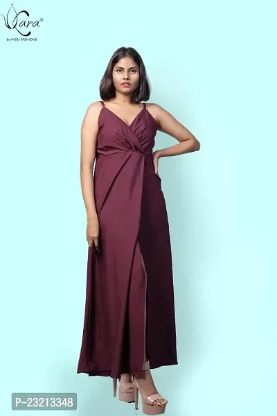 KARA Polyester Blend Maxi Length Women Gown Slim  Regular (XL_Maroon)-thumb2