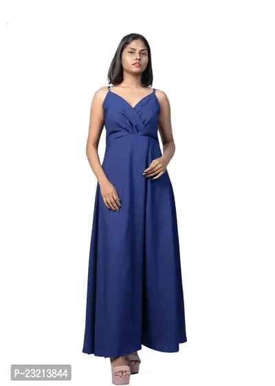 KARA Polyester Blend Maxi Length Women Gown Slim  Regular (S_Dark Blue)