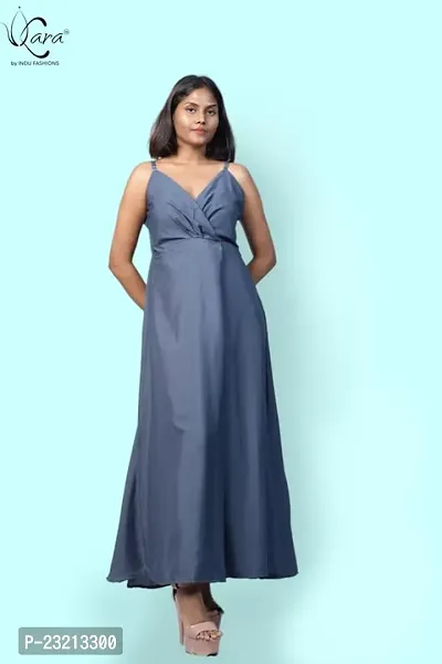 KARA Polyester Blend Maxi Length Women Gown Slim  Regular (L_Ash Grey)-thumb3