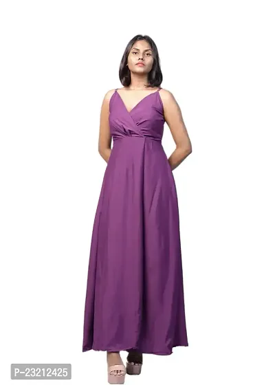 KARA Polyester Blend Maxi Length Women Gown Slim  Regular (XL_Purple)