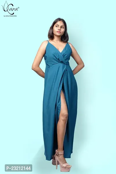 KARA Polyester Blend Maxi Length Women Gown Slim  Regular (S_Sky Blue)-thumb5