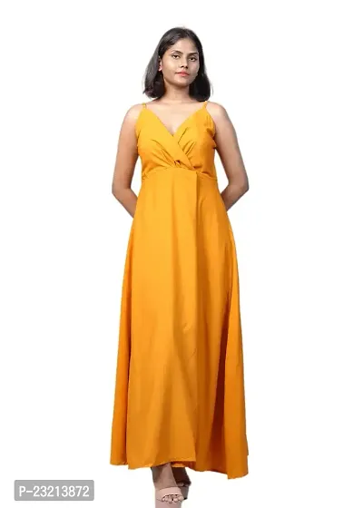KARA Polyester Blend Maxi Length Women Gown Slim  Regular (M_Golden Yellow)-thumb0
