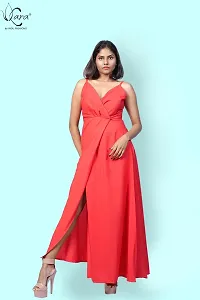 KARA Polyester Blend Maxi Length Women Gown Slim  Regular (Xs_Red)-thumb3