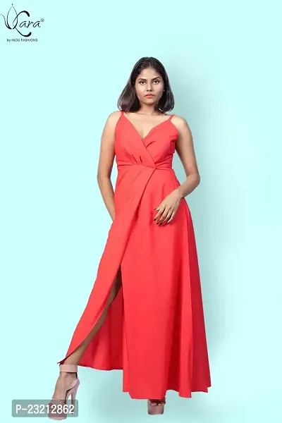 KARA Polyester Blend Maxi Length Women Gown Slim  Regular (Xs_Red)-thumb4