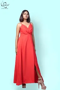 KARA Polyester Blend Maxi Length Women Gown Slim  Regular (XL_Red)-thumb1