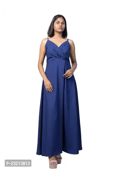 KARA Polyester Blend Maxi Length Women Gown Slim  Regular (L_Dark Blue)