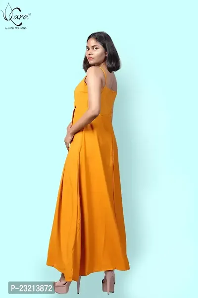 KARA Polyester Blend Maxi Length Women Gown Slim  Regular (M_Golden Yellow)-thumb5