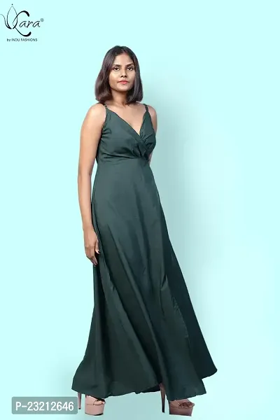 KARA Polyester Blend Maxi Length Women Gown Slim  Regular (XL_Dark Green)-thumb3