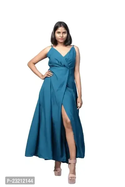 KARA Polyester Blend Maxi Length Women Gown Slim  Regular (S_Sky Blue)