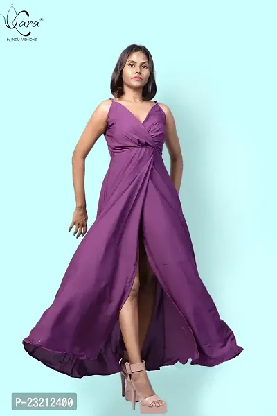 KARA Polyester Blend Maxi Length Women Gown Slim  Regular (S_Purple)-thumb2