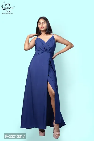 KARA Polyester Blend Maxi Length Women Gown Slim  Regular (XL_Dark Blue)-thumb3