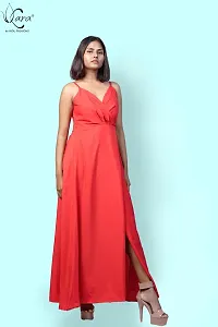 KARA Polyester Blend Maxi Length Women Gown Slim  Regular (Xs_Red)-thumb1