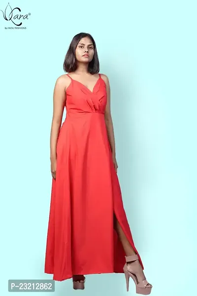 KARA Polyester Blend Maxi Length Women Gown Slim  Regular (Xs_Red)-thumb2