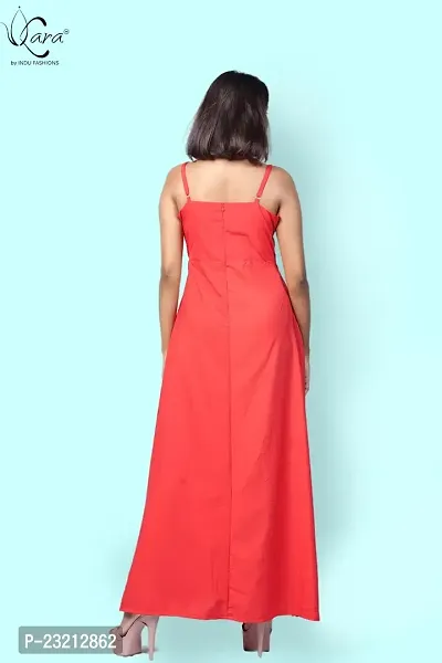 KARA Polyester Blend Maxi Length Women Gown Slim  Regular (Xs_Red)-thumb5