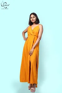 KARA Polyester Blend Maxi Length Women Gown Slim  Regular (M_Golden Yellow)-thumb1