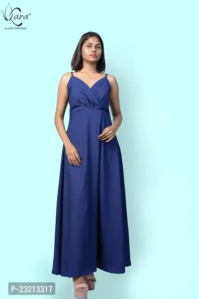 KARA Polyester Blend Maxi Length Women Gown Slim  Regular (XL_Dark Blue)-thumb2