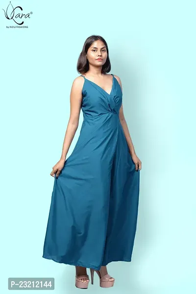 KARA Polyester Blend Maxi Length Women Gown Slim  Regular (S_Sky Blue)-thumb4