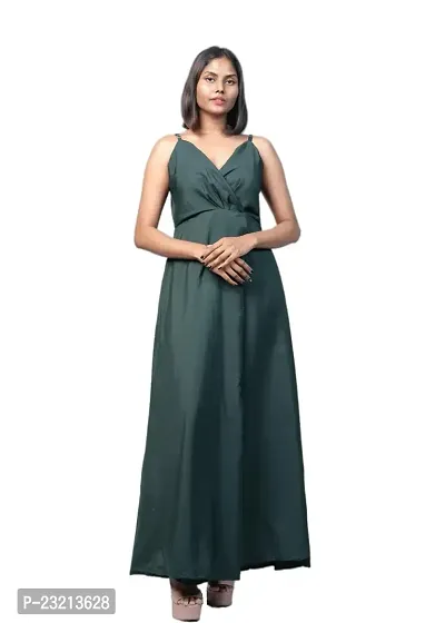 KARA Polyester Blend Maxi Length Women Gown Slim  Regular (S_Dark Green)