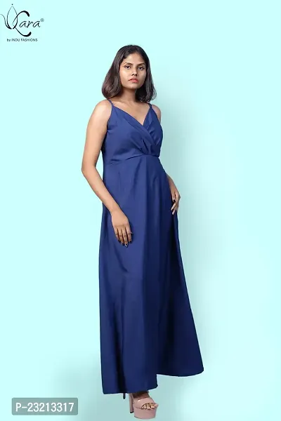 KARA Polyester Blend Maxi Length Women Gown Slim  Regular (XL_Dark Blue)-thumb5