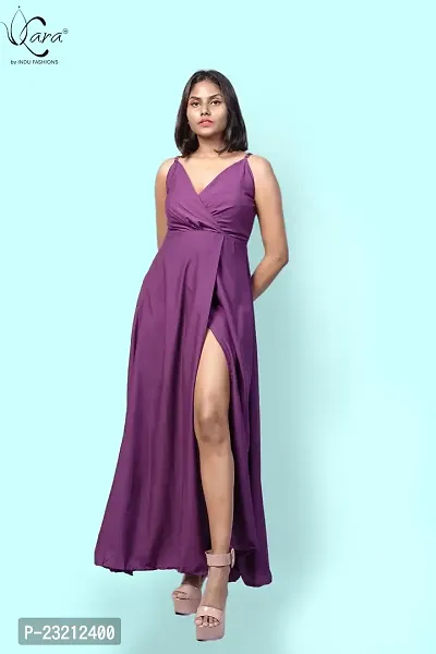 KARA Polyester Blend Maxi Length Women Gown Slim  Regular (S_Purple)-thumb3