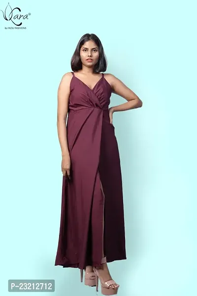 KARA Polyester Blend Maxi Length Women Gown Slim  Regular (S_Maroon)-thumb2
