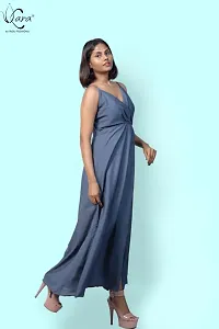 KARA Polyester Blend Maxi Length Women Gown Slim  Regular (L_Ash Grey)-thumb1