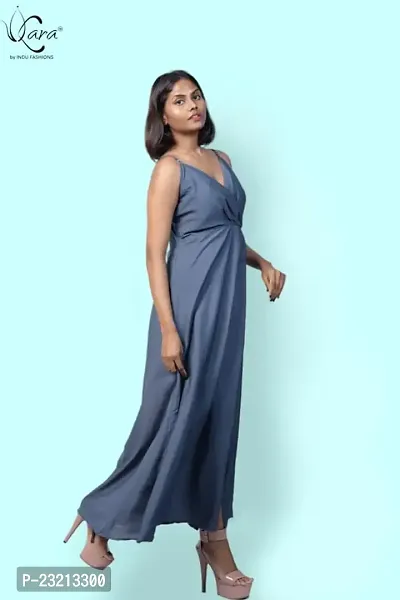 KARA Polyester Blend Maxi Length Women Gown Slim  Regular (L_Ash Grey)-thumb2