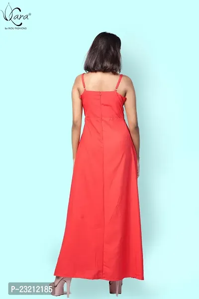KARA Polyester Blend Maxi Length Women Gown Slim  Regular (XL_Red)-thumb5