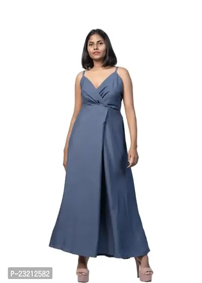 KARA Polyester Blend Maxi Length Women Gown Slim  Regular (XL_Ash Grey)