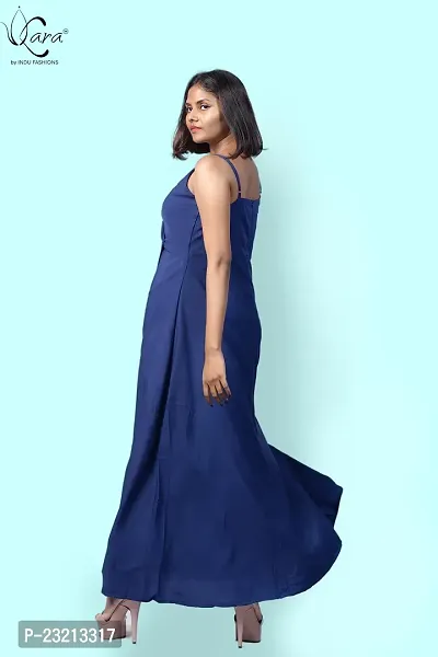 KARA Polyester Blend Maxi Length Women Gown Slim  Regular (XL_Dark Blue)-thumb4
