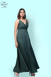 KARA Polyester Blend Maxi Length Women Gown Slim  Regular (Xs_Dark Green)-thumb2