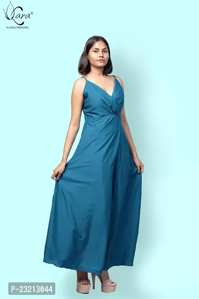 KARA Polyester Blend Maxi Length Women Gown Slim  Regular (XL_Sky Blue)-thumb4