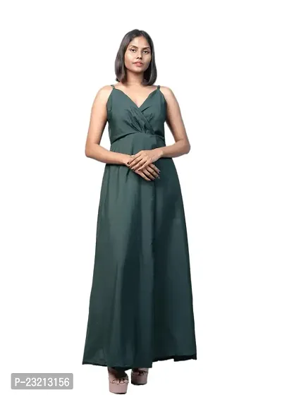 KARA Polyester Blend Maxi Length Women Gown Slim  Regular (Xs_Dark Green)-thumb0