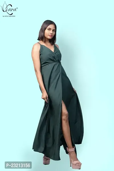 KARA Polyester Blend Maxi Length Women Gown Slim  Regular (Xs_Dark Green)-thumb4